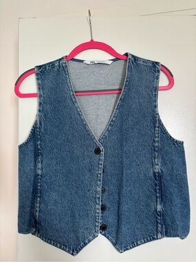 Zara Light Blue Denim Vest with Dark Blue Trim